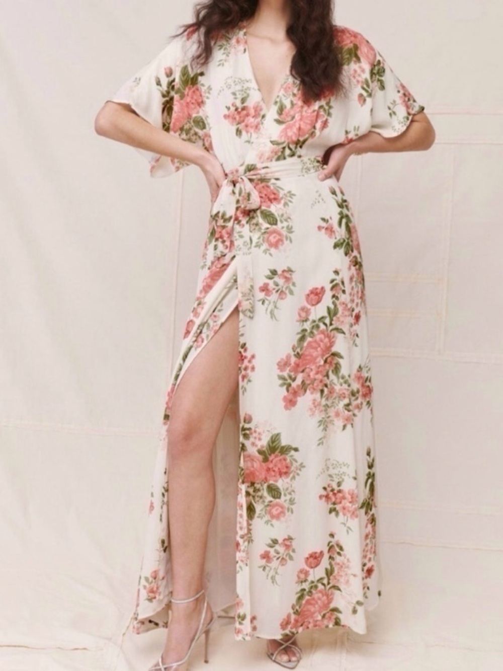 NWT Reformation Winslow Maxi Wrap Dress with Pink Floral in corsage Print large